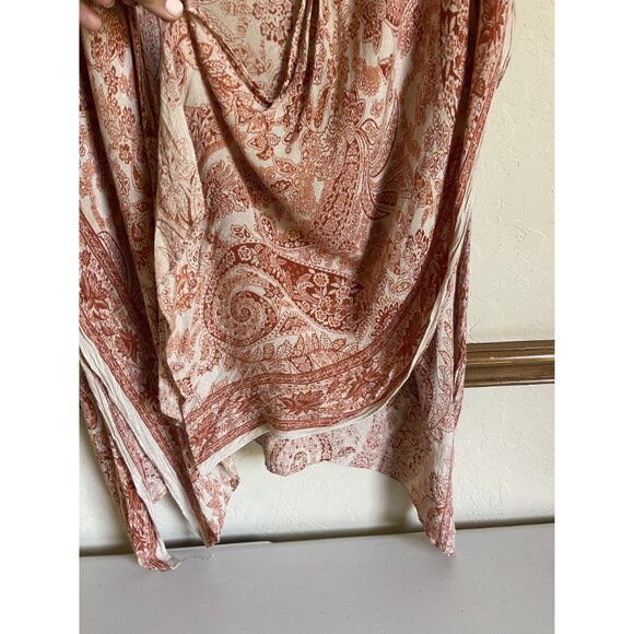 Nicole Miller New York 100% Viscose Tan Orange Wrap Shawl Cover Up Boho Bohemian - Picture 6 of 6